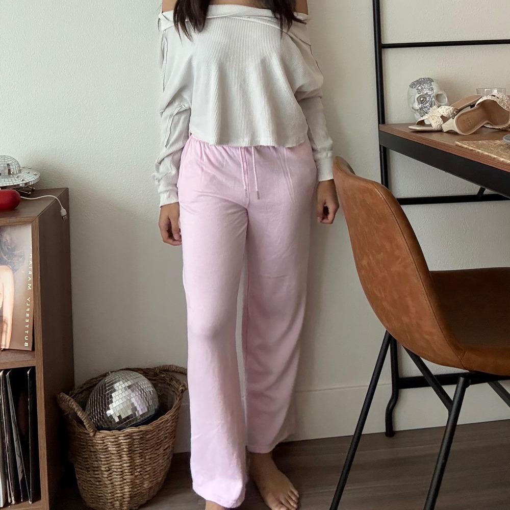 Sunday Retreat Pink Wide Leg Lounge Pants Drawstring Fleece Sweatpants Small
